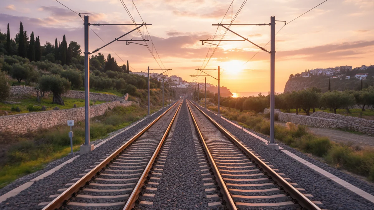 Imatge genèrica d'unes vies de tren d'alta velocitat que simbolitzen el projecte de l'Eix Transversal Ferroviari.