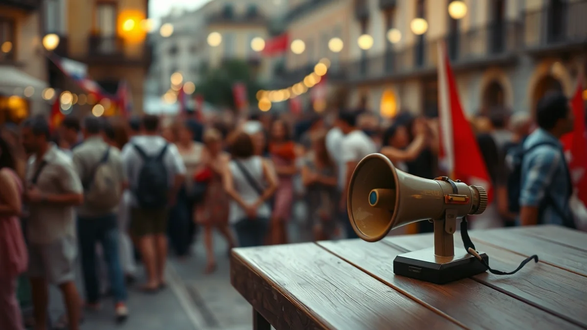 Imatge genèrica d'una concentració ciutadana en una plaça pública reivindicant la pau.