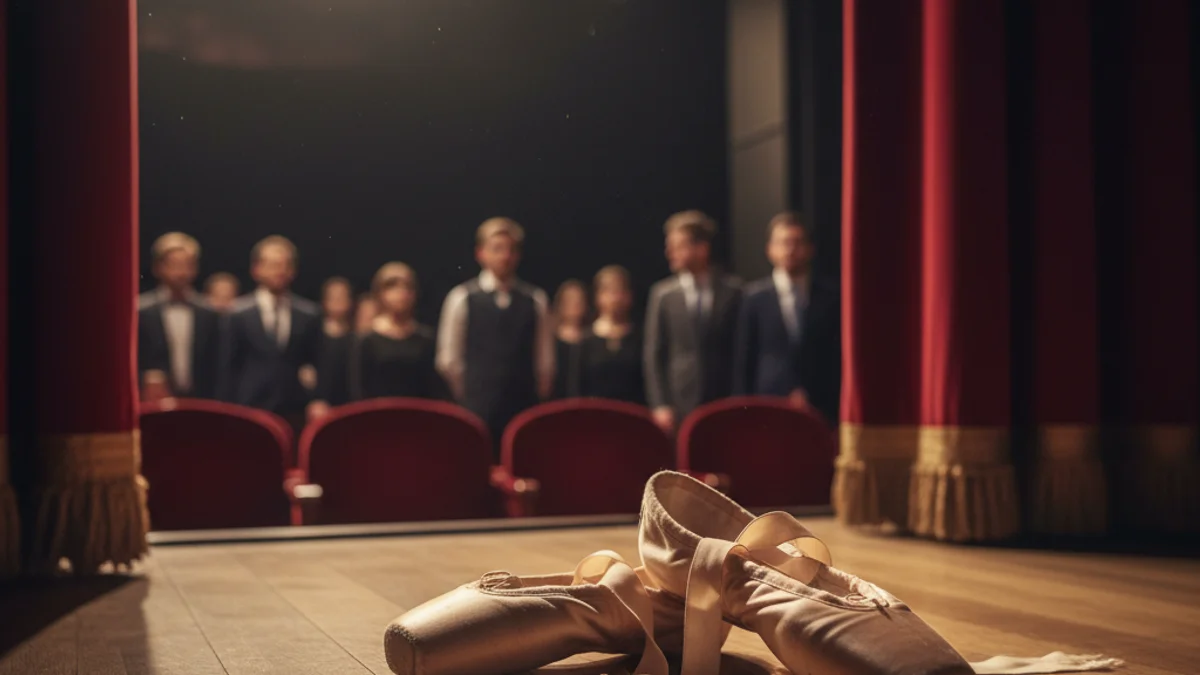 Imatge genèrica d'unes sabatilles de ballet sobre l'escenari d'un teatre.
