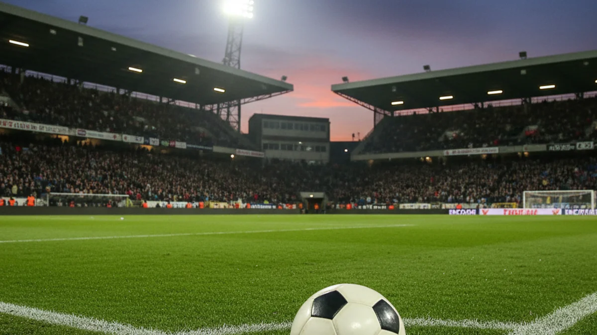 Imagen genérica de un balón de fútbol sobre el césped de un estadio bajo los focos.