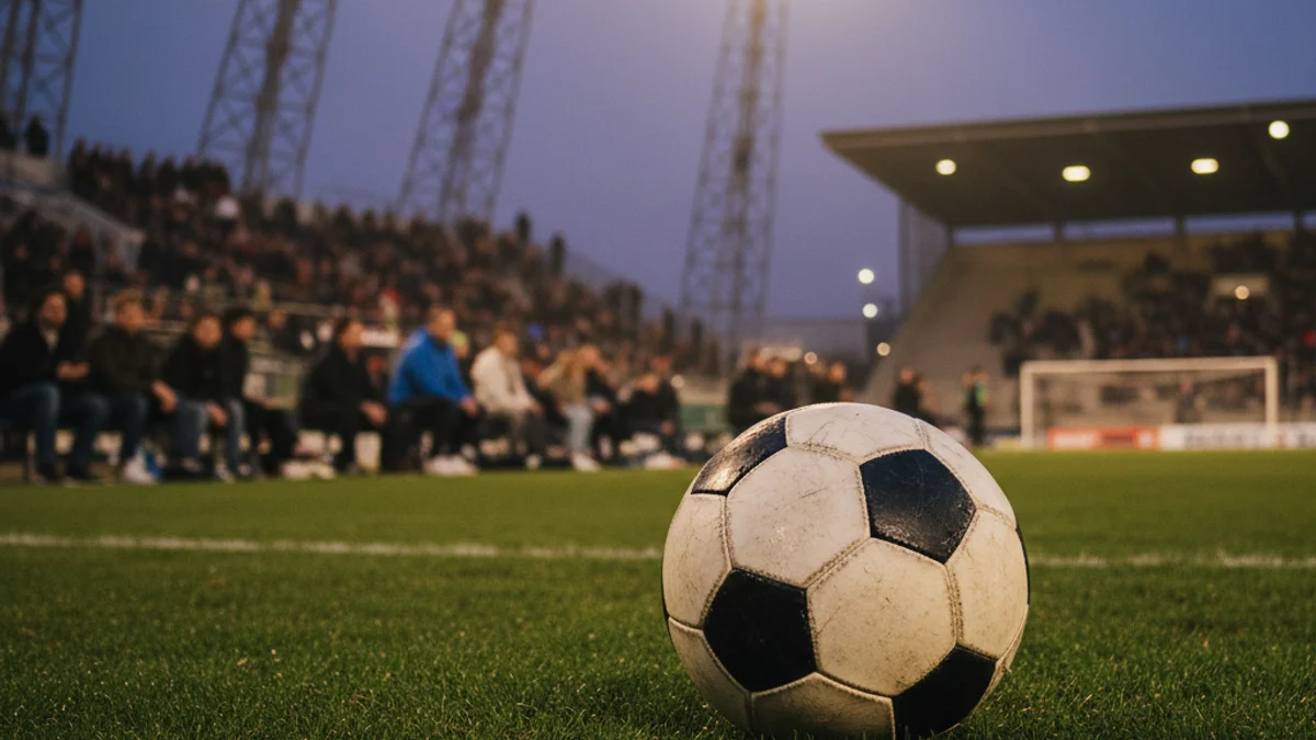 Imatge genèrica d'una pilota de futbol sobre la gespa d'un estadi il·luminat.