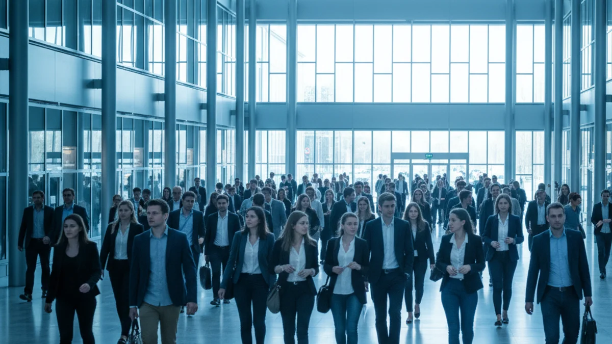 Generic image of young people working at a large technology congress.