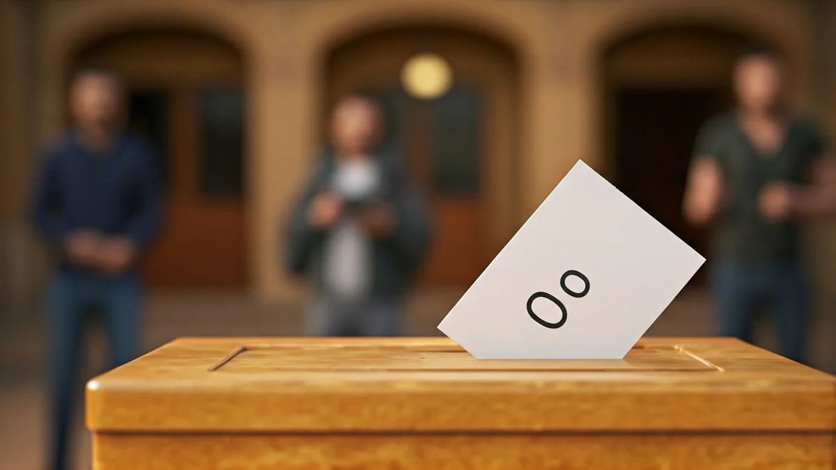 Imatge genèrica d'una urna amb vots que mostren un 'NO' destacat, en un entorn rural.