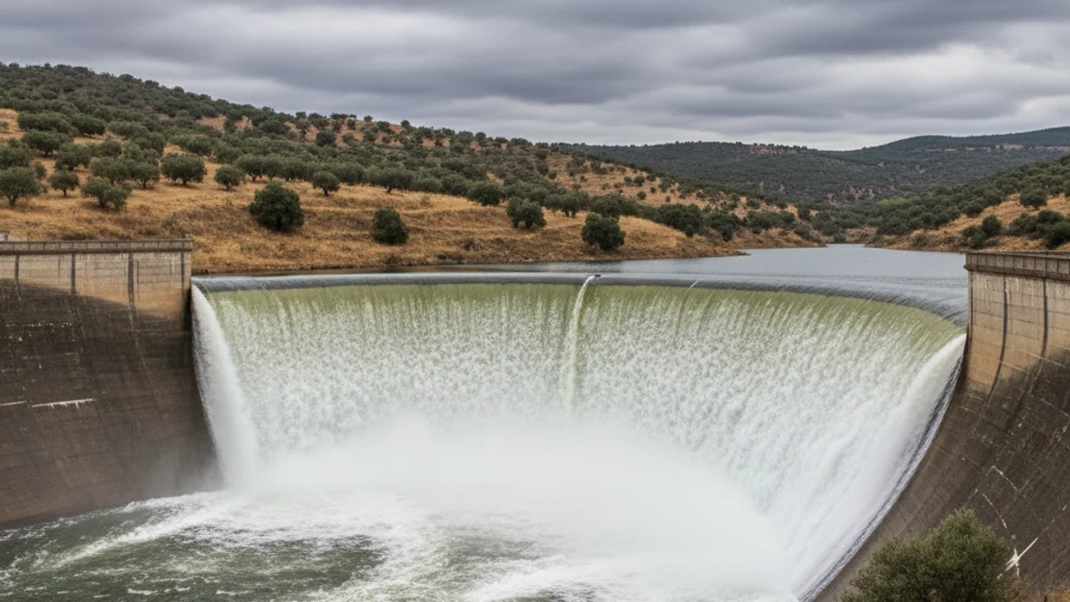 Imagen genérica del pantano de Els Guiamets desbordando por su capacidad máxima.