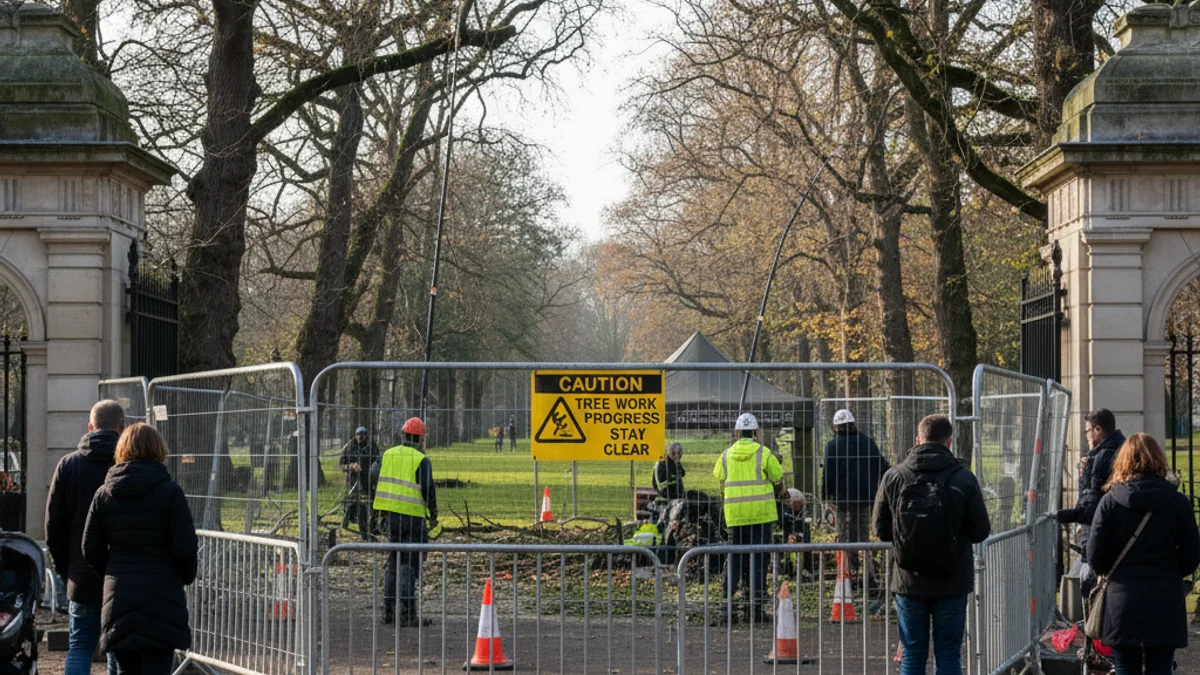 Imatge genèrica d'unes tanques metàl·liques i senyalització de manteniment en un parc públic.