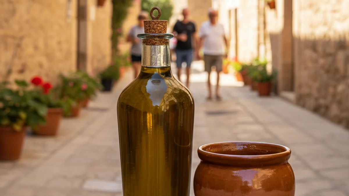 Generic image of local products like honey and olive oil in a Mediterranean setting.