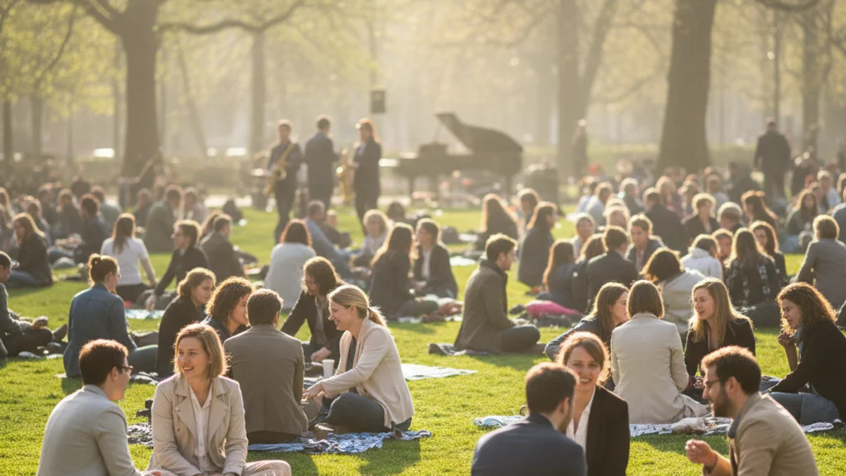 Imatge genèrica d'una multitud gaudint d'un concert de jazz a l'aire lliure en un parc.