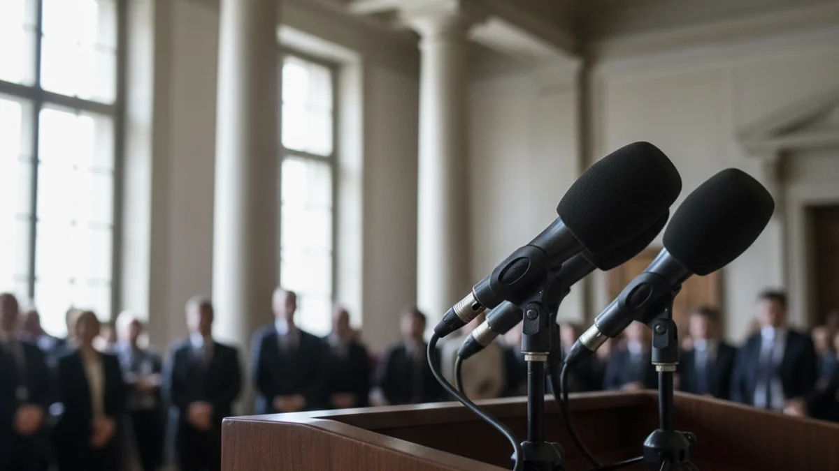 Imatge genèrica d'uns micròfons en un faristol durant un ple municipal.