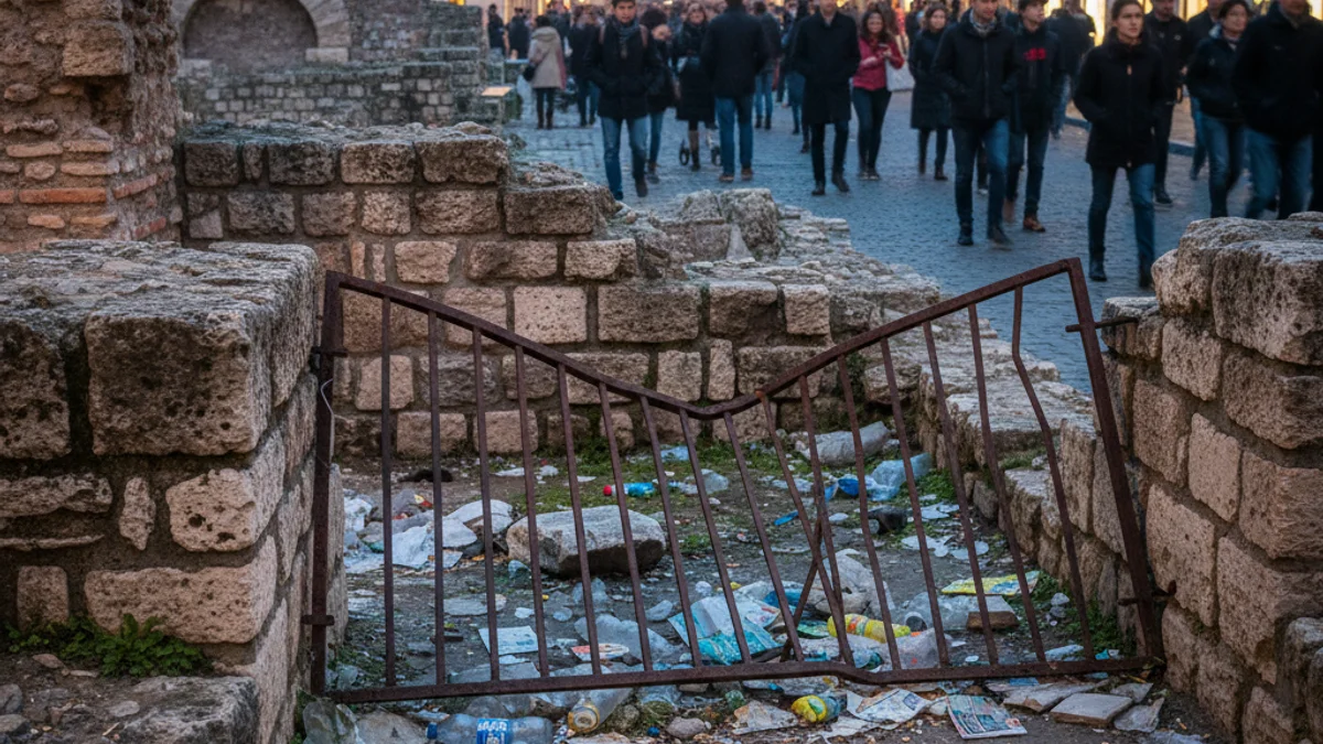Generic image of a heritage site showing signs of neglect and a damaged fence.
