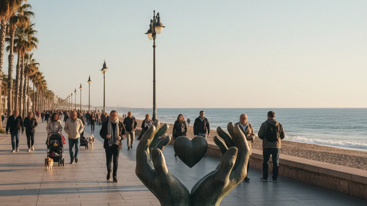 Imatge genèrica del Passeig Marítim de Castelldefels amb l'escultura de Lorenzo Quinn.