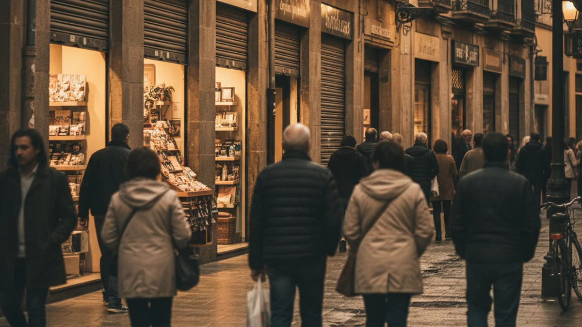 Imatge genèrica d'un eix comercial de barri amb botigues de proximitat.