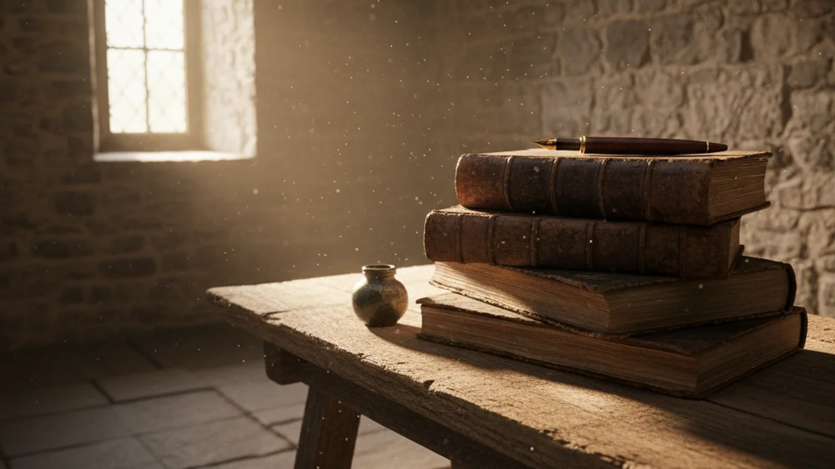 Imatge genèrica d'uns llibres i una ploma en un entorn medieval que simbolitza el premi literari.