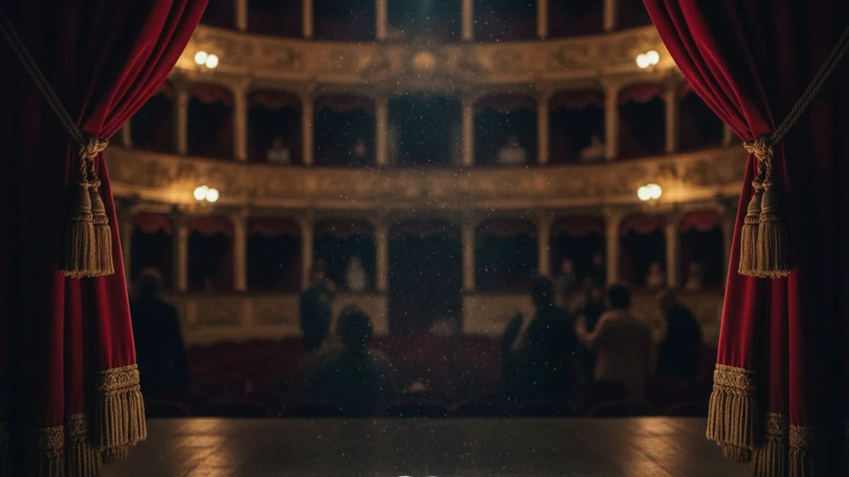 Generic image of ballet shoes on a classic theater stage under a spotlight.
