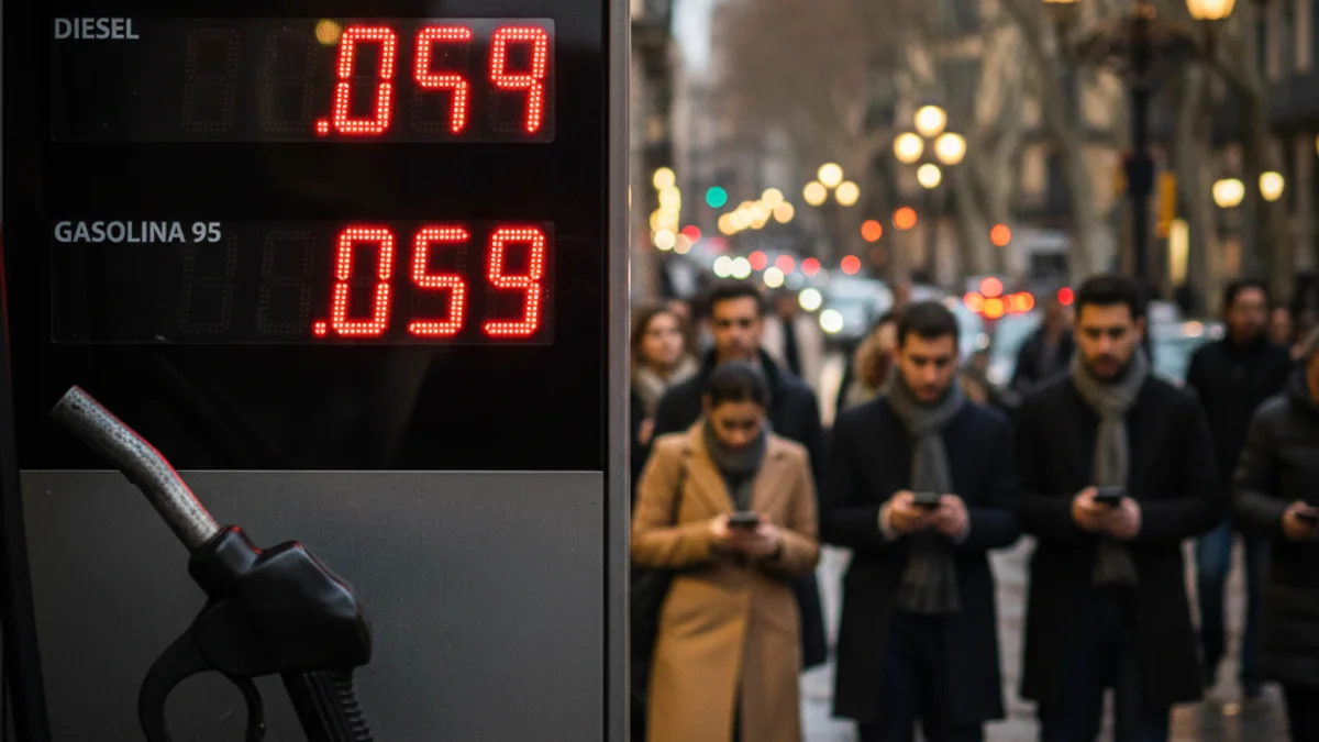 Imagen genérica de un surtidor de gasolina con los precios digitales en primer plano.