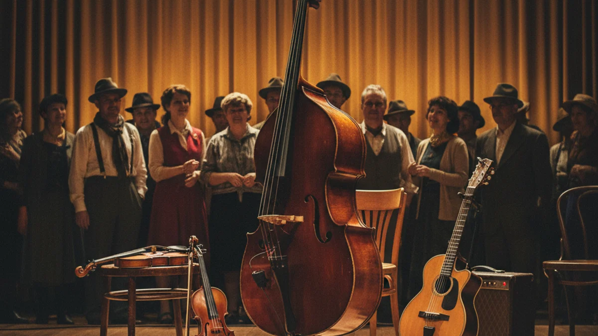 Imatge genèrica d'instruments de jazz manouche sobre un escenari amb il·luminació càlida.