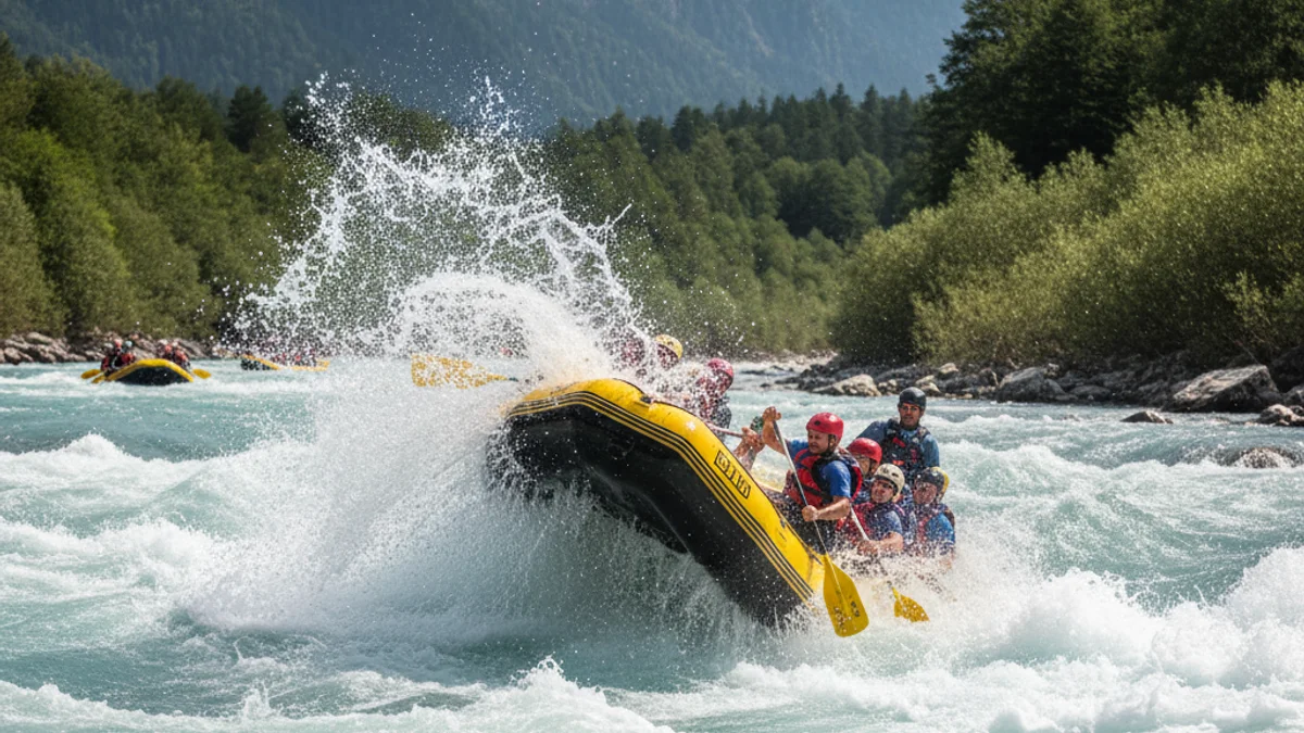 Imagen genérica de una barca de rafting descendiendo por las aguas bravas de un río.