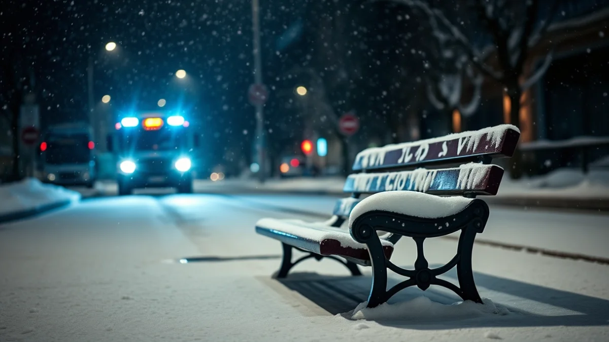 Imatge genèrica d'un carrer urbà col·lapsat per una intensa nevada durant la nit.