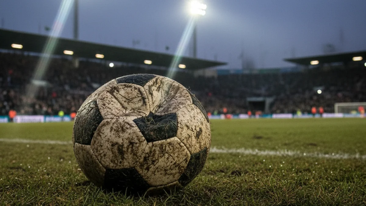 Imatge genèrica d'una pilota de futbol sobre la gespa d'un estadi il·luminat.