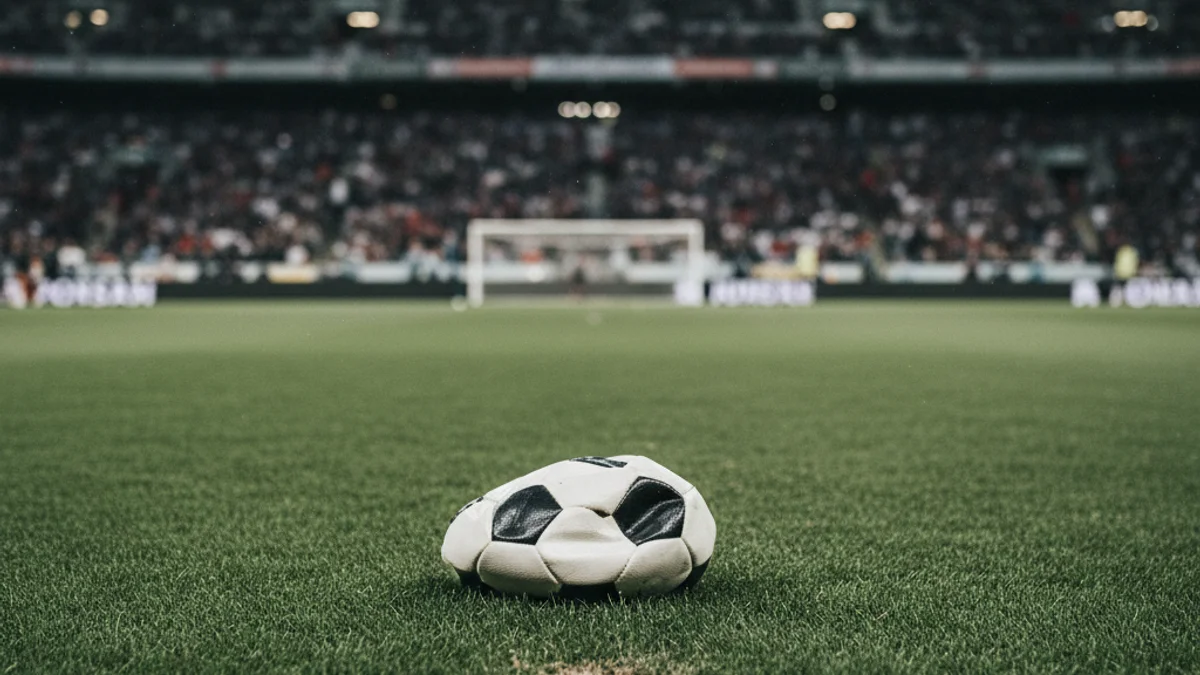 Imatge genèrica d'una pilota de futbol sobre la gespa d'un estadi amb públic a la graderia.