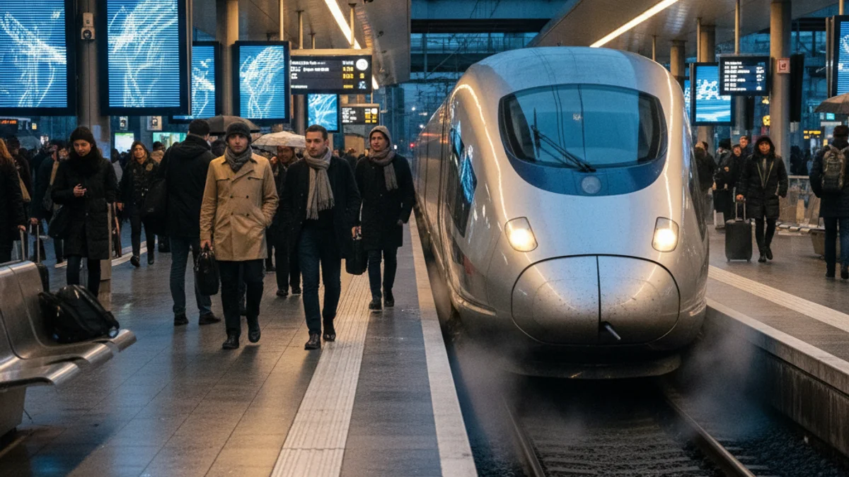 Imatge genèrica d'una estació de tren moderna durant l'arribada d'un comboi.