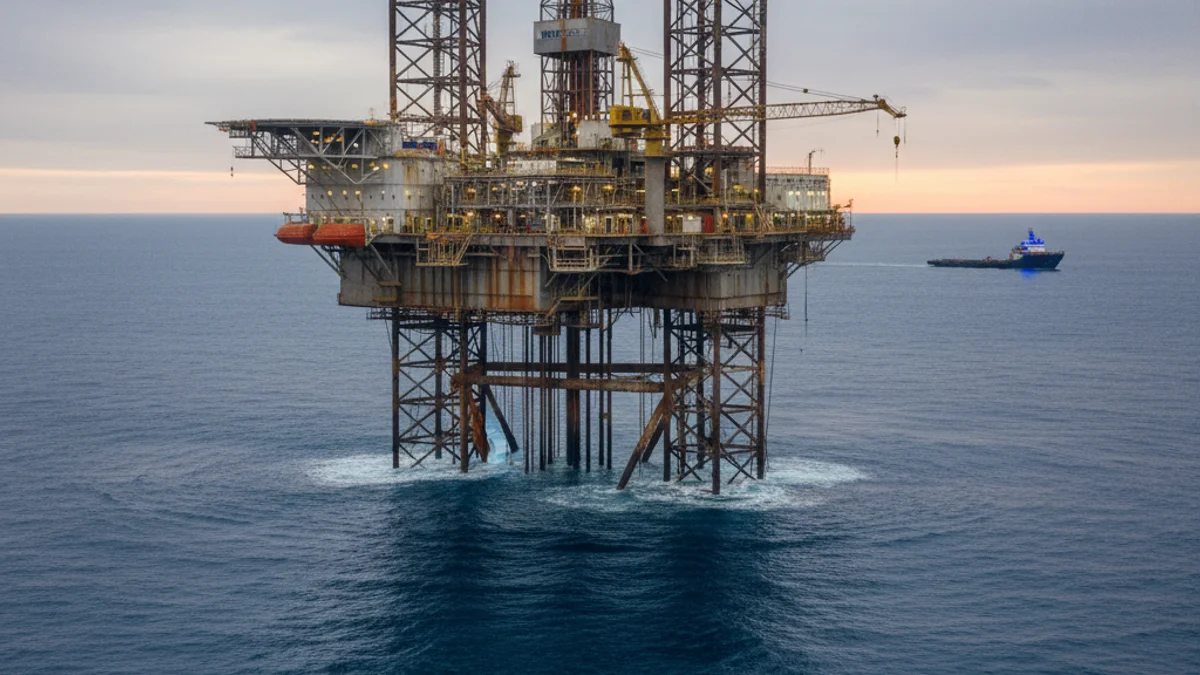 Imatge genèrica d'una plataforma industrial al mig del mar Mediterrani durant les tasques de segellat.