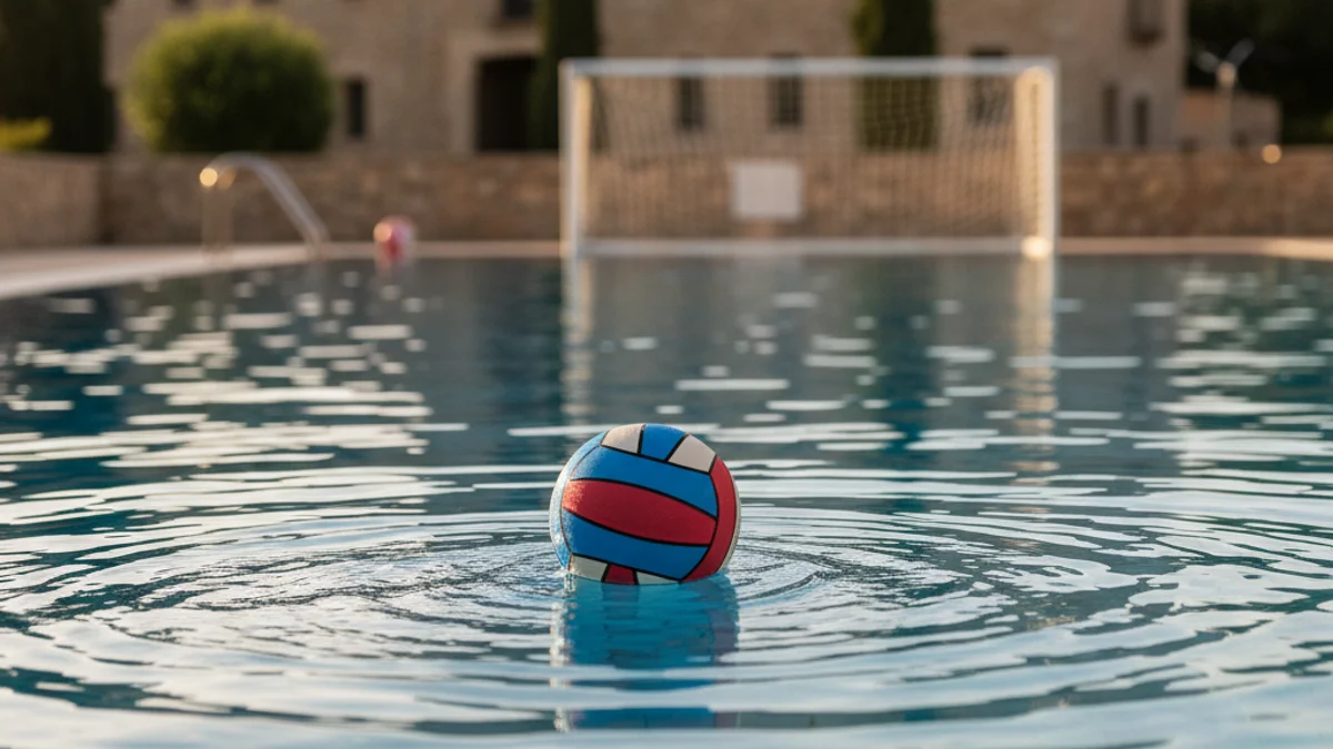 Imagen genérica de un balón de waterpolo en una piscina de competición.