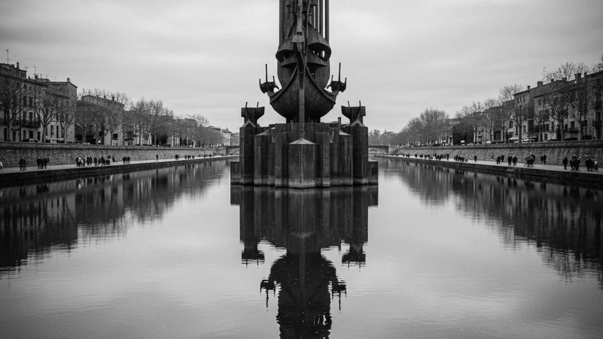 Imatge genèrica del monument a la Batalla de l'Ebre situat al mig del riu al seu pas per Tortosa.