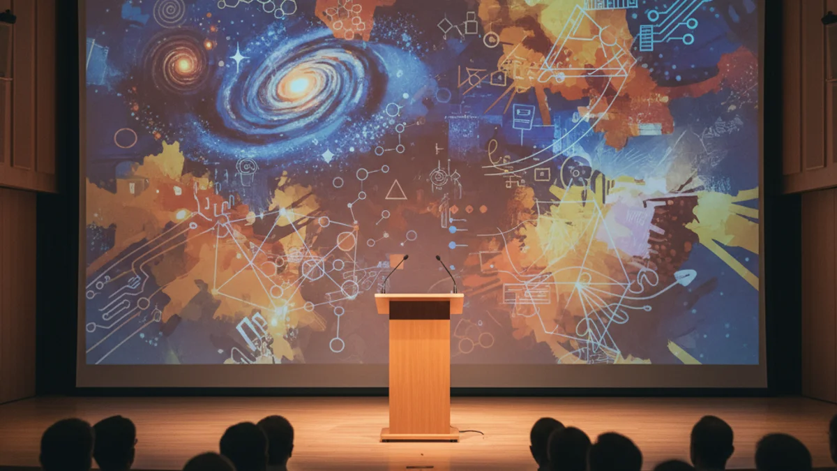 Generic image of a school auditorium prepared for a youth research conference.