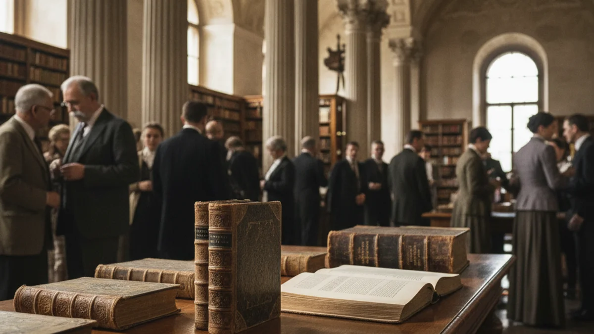 Imagen genérica de unos libros expuestos en un salón de actos institucional.