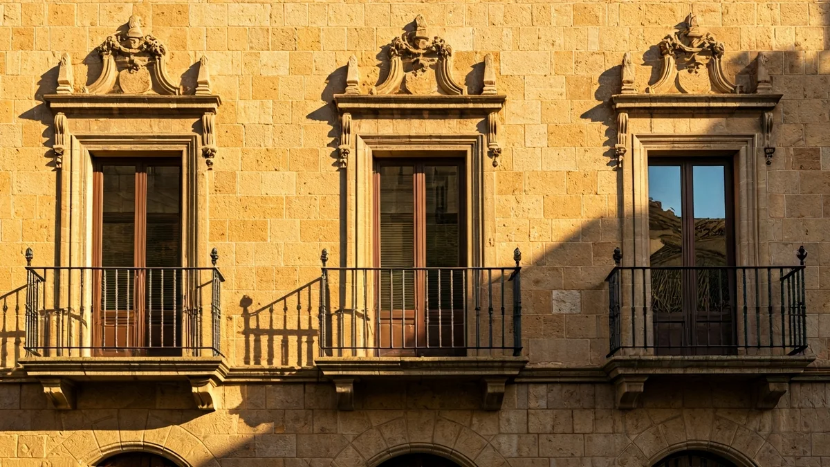 Imagen genérica de la fachada de un ayuntamiento catalán con balcón y barandales de hierro, bajo la luz del sol de la tarde.