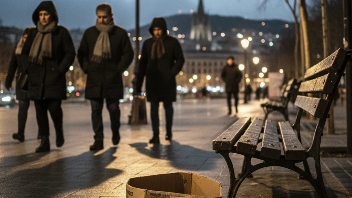 Imatge genèrica d'un carrer buit a la nit amb un banc sota un fanal.