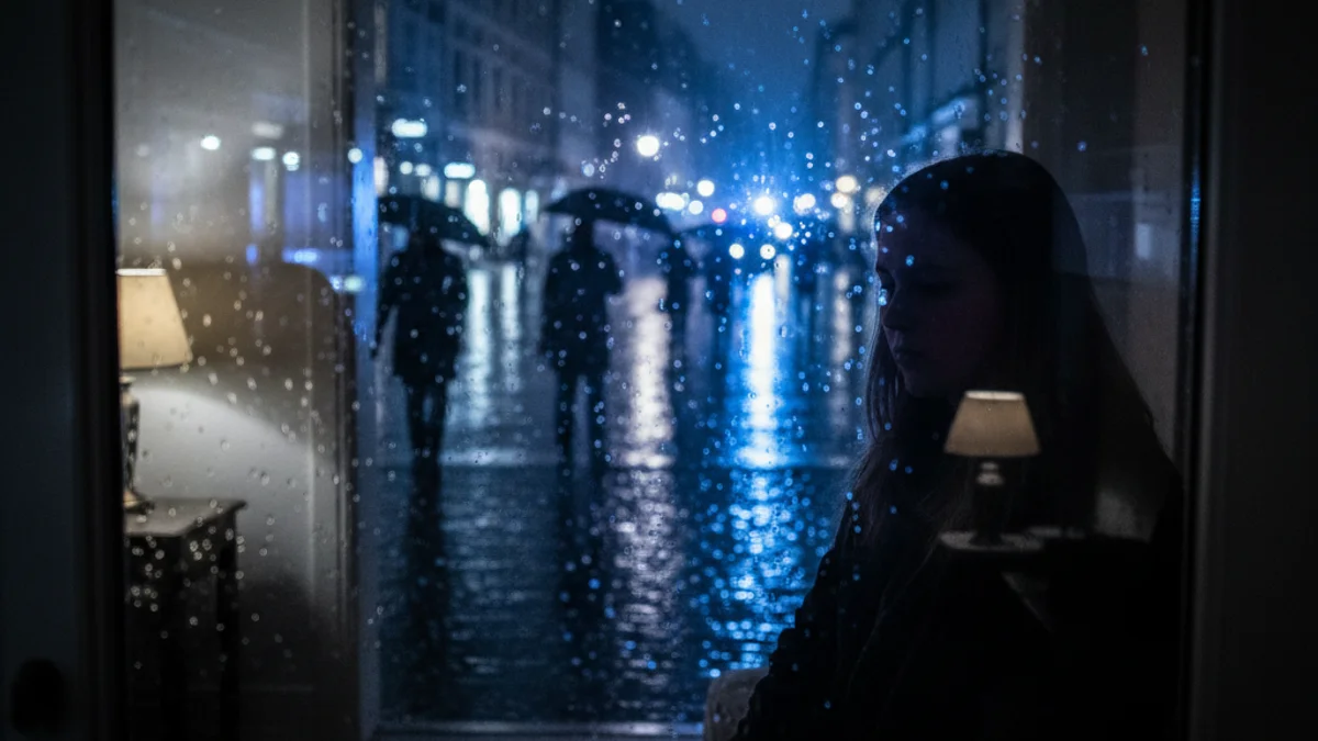 Generic image of a person in the shadows looking through a window at the street.