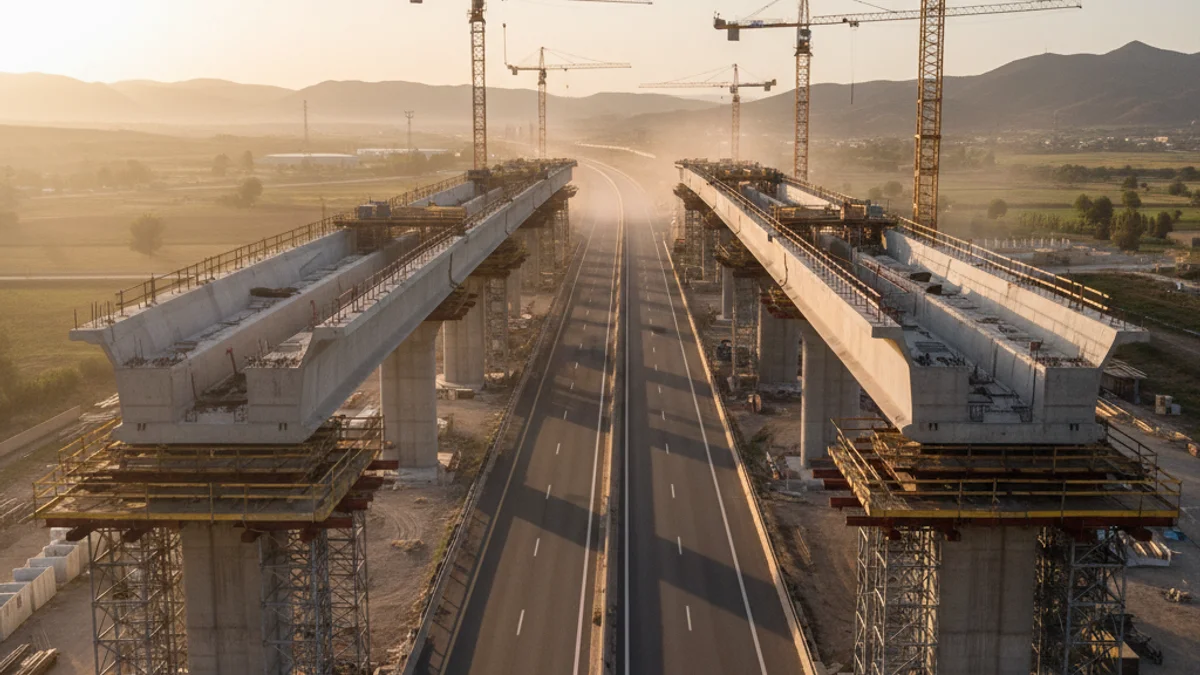 Imatge genèrica de les obres de construcció d'un pont per al futur tramvia sobre una autovia.