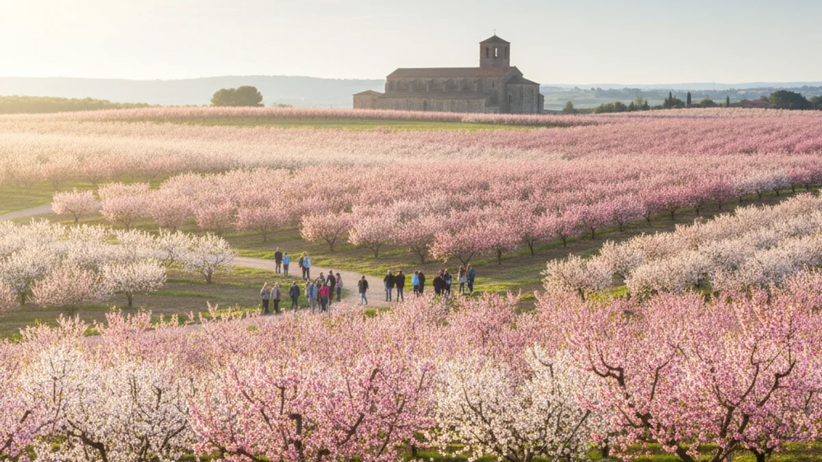 Imatge genèrica de camps d'arbres fruiters florits durant la primavera.