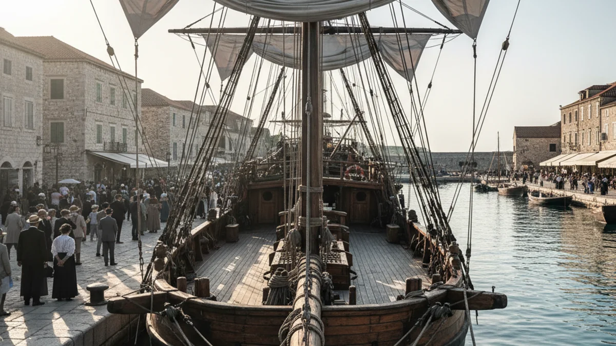 Imatge genèrica d'un veler històric de fusta atracat en un moll mediterrani.