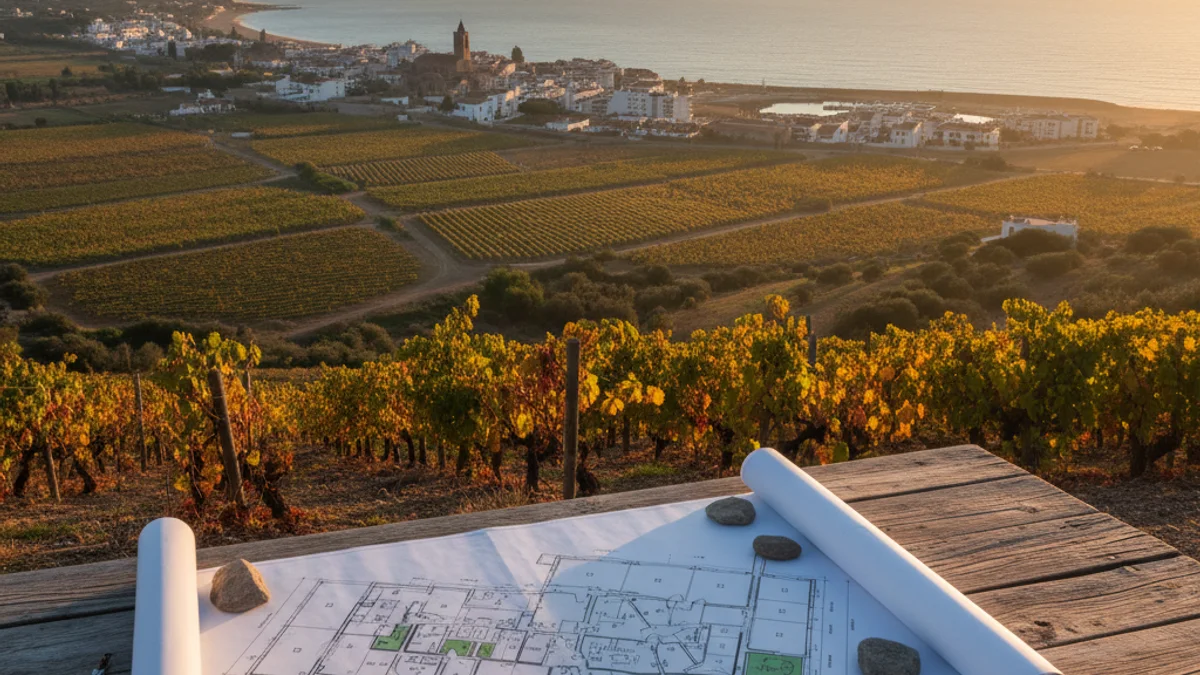 Imatge genèrica d'una plana agrícola amb vinyes a prop de la costa.