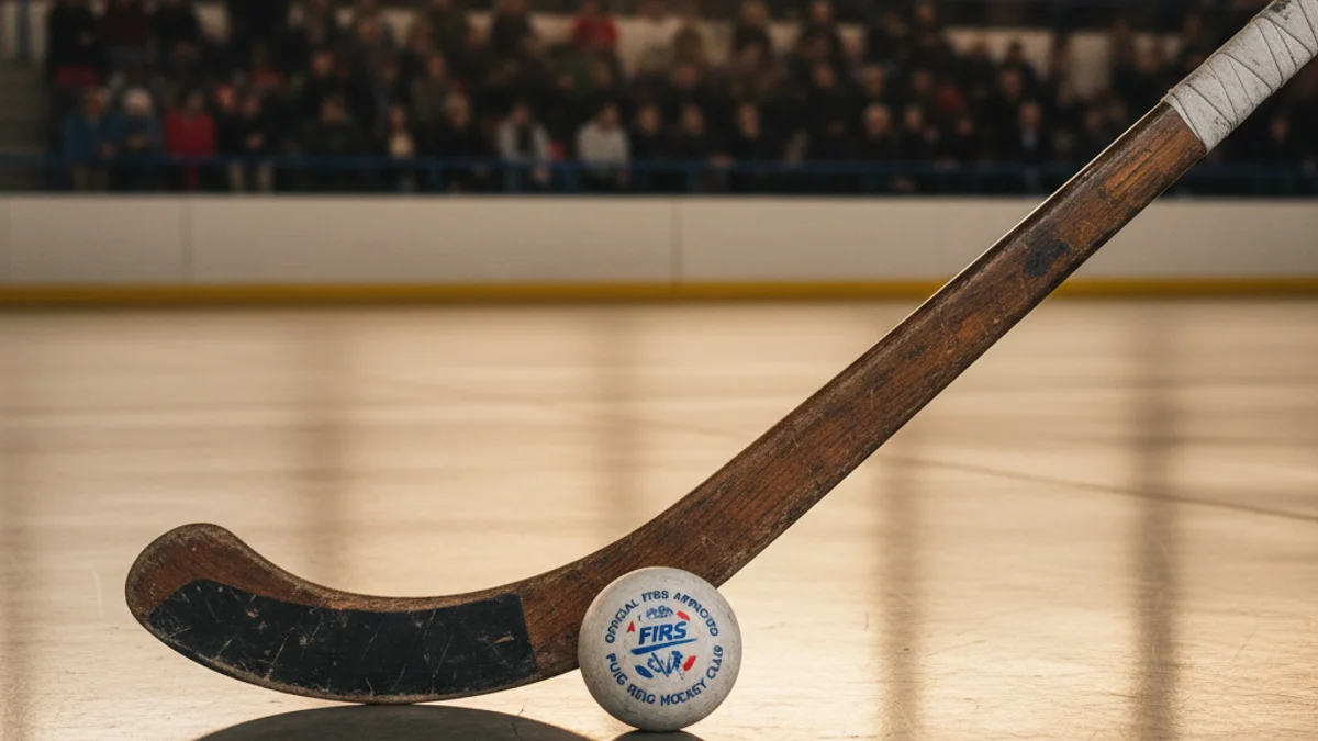 Imatge genèrica d'una pista d'hoquei patins amb un estic i una bola en primer pla.