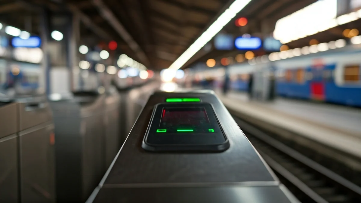 Generic image of a transport ticket being validated at a train station turnstile.