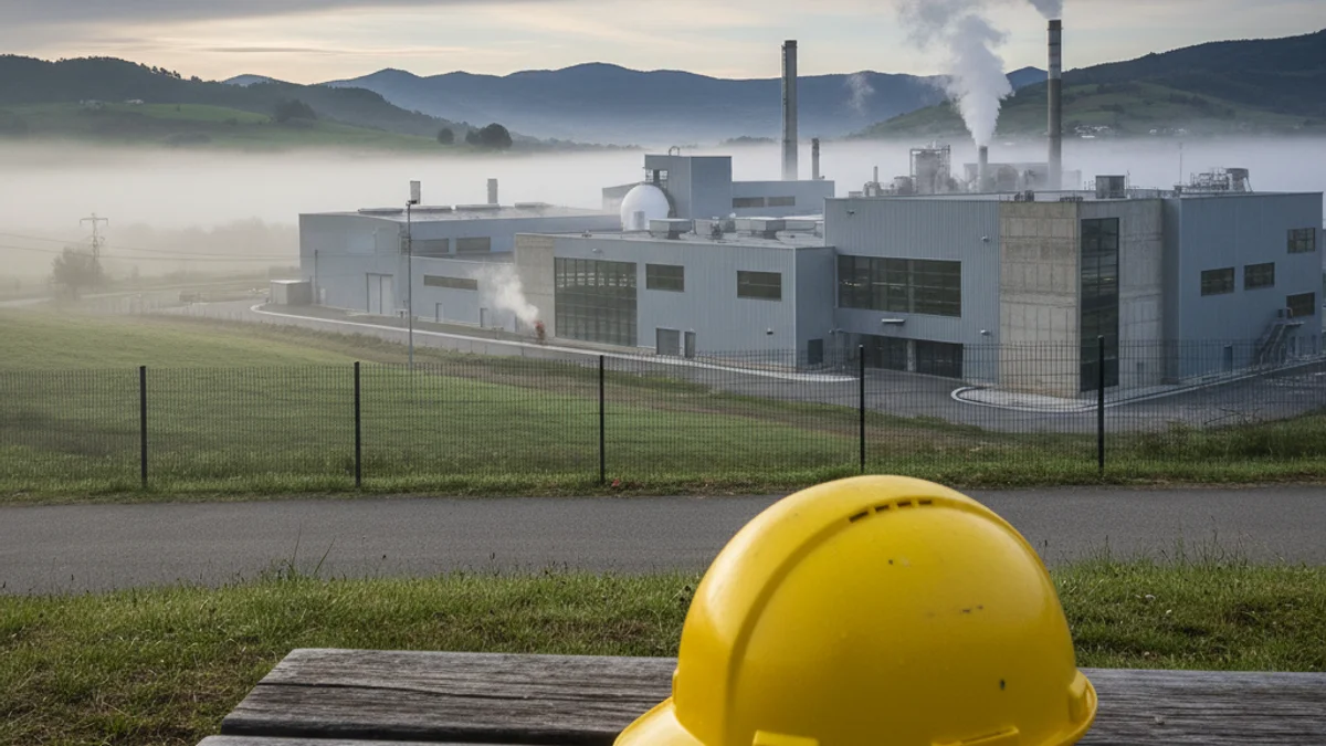 Imagen genérica de un casco de seguridad amarillo en un entorno industrial.