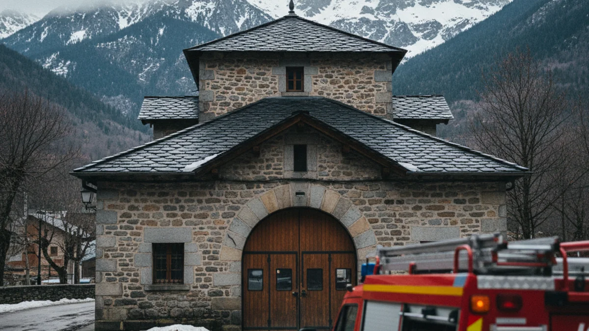 Generic image of the exterior of a fire station in a mountain area.