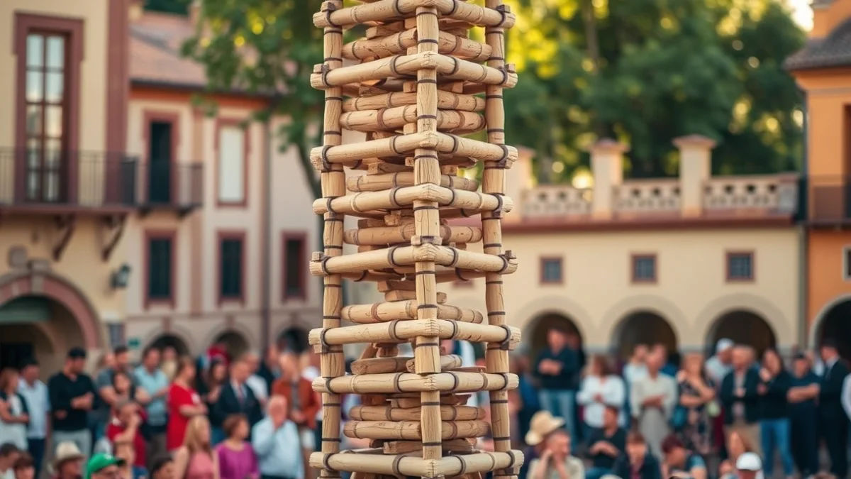 Imatge genèrica d'una colla castellera construint un castell humà en una plaça.