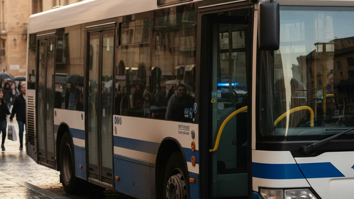 Imatge genèrica d'un autobús urbà estacionat en una parada de ciutat.