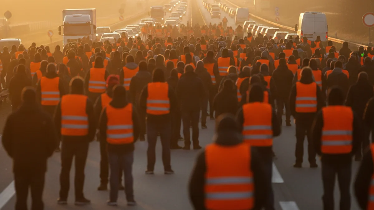 Imatge genèrica d'una carretera tallada per una protesta de docents durant una jornada de vaga.