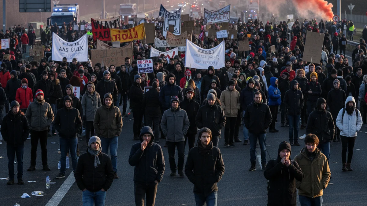 Imagen genérica de una manifestación cortando una autopista durante una jornada de huelga.
