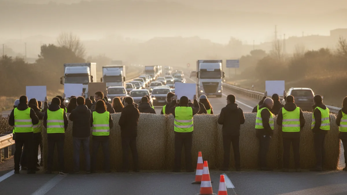 Imatge genèrica d'un tall de carretera durant una jornada de protesta laboral.