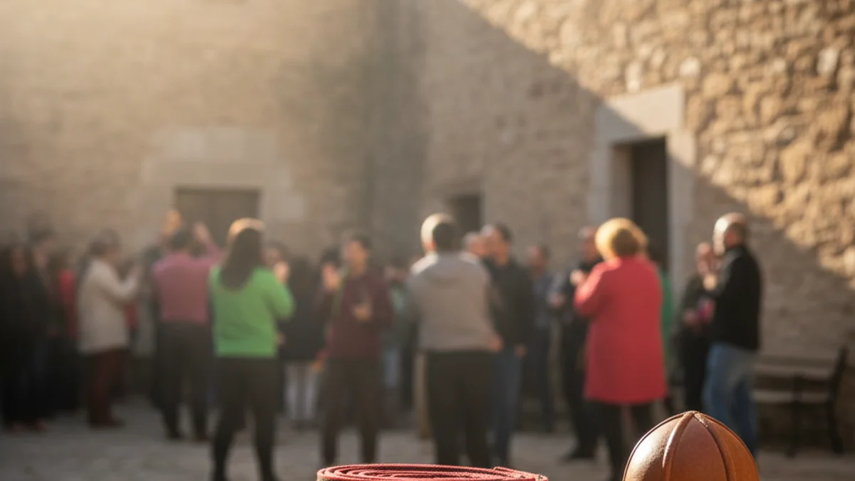 Generic image of a child's human tower helmet and a traditional sash on a table during a festive event.