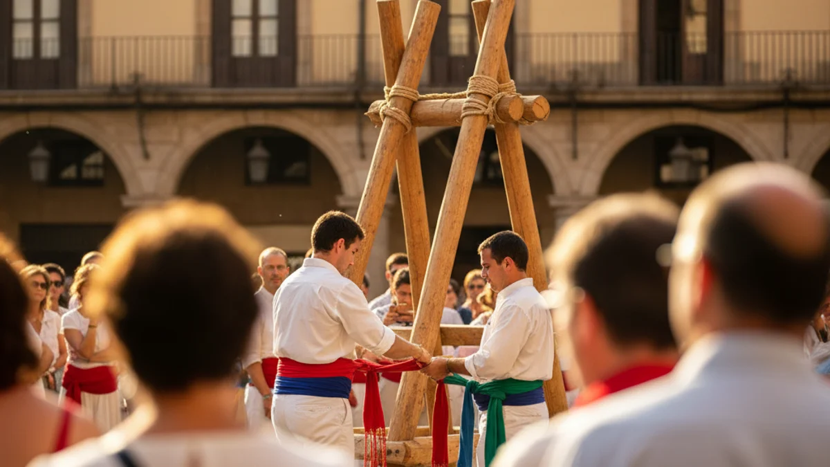Imatge genèrica d'una plaça assolellada durant una jornada castellera a Catalunya.