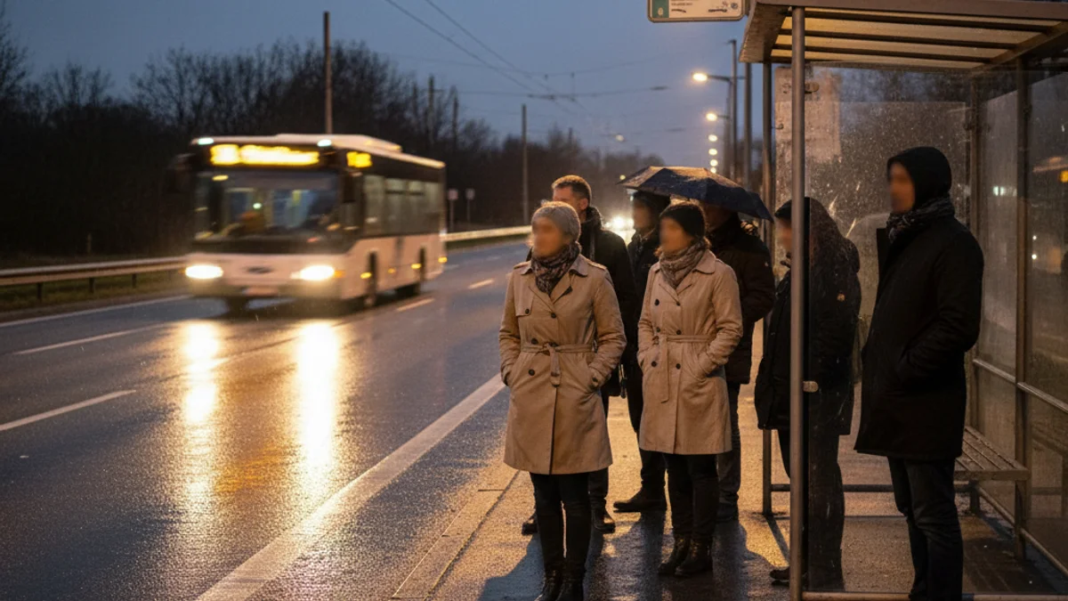 Imatge genèrica d'una parada de bus interurbà durant el capvespre.