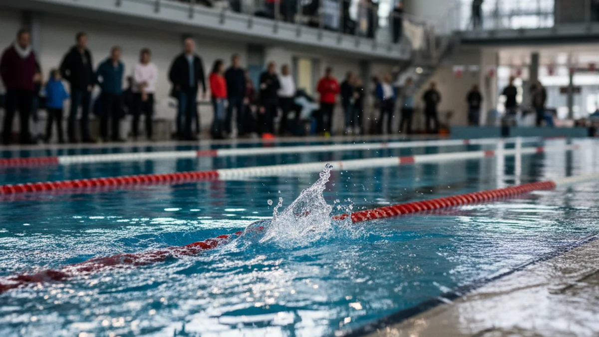 Generic image of a competition swimming pool with lane dividers.