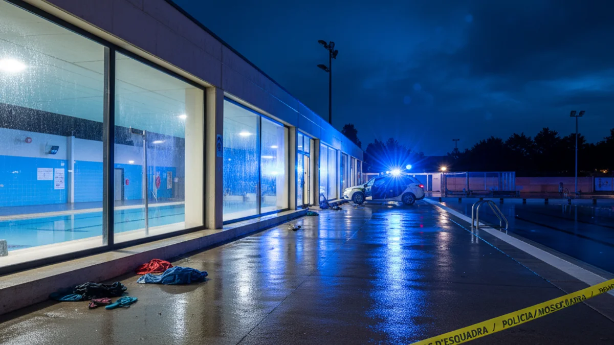 Imatge genèrica d'una zona acordonada amb llums d'emergència davant d'un equipament municipal.